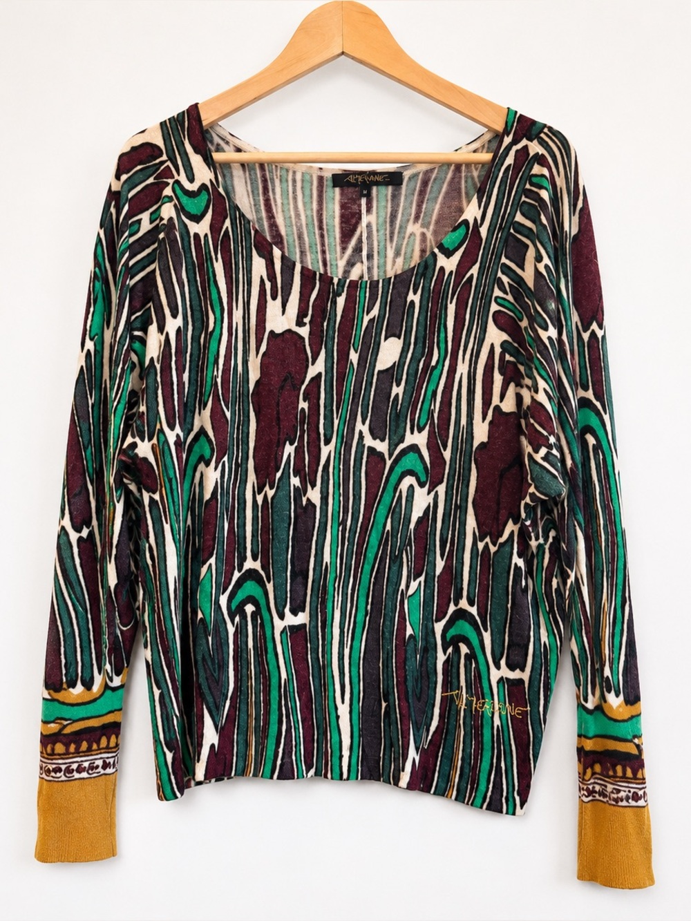 Almeriane GUC Abstract Dolman Sweater Green Burgundy Alpaca Blend M